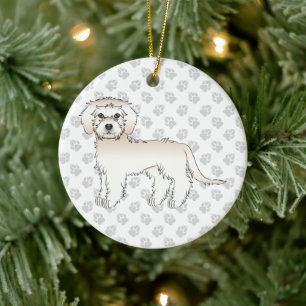 Cream Mini Goldendoodle Cartoon Dog & Text Ceramic Tree Decoration