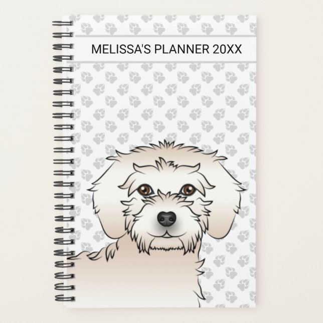 Cream Mini Goldendoodle Cartoon Dog & Text Planner (Front)
