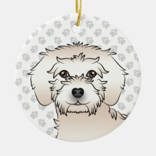 Cream Mini Goldendoodle Cute Cartoon Dog Head Ceramic Tree Decoration