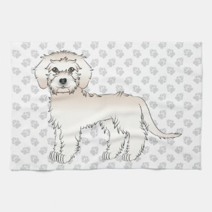 Cream Mini Goldendoodle Cute Cartoon Dog & Paws Tea Towel