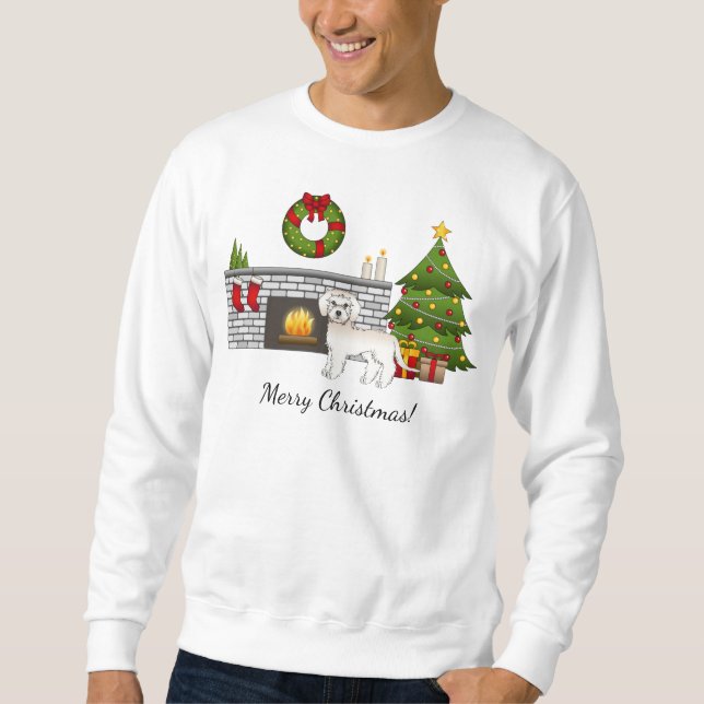 Cream Mini Goldendoodle - Festive Christmas Room Sweatshirt (Front)