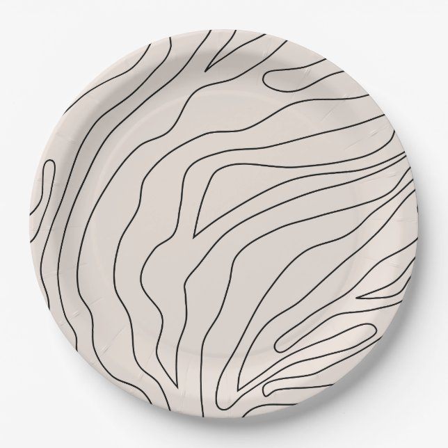 Cream Minimal Abstract Lines Paper Plate (Front)