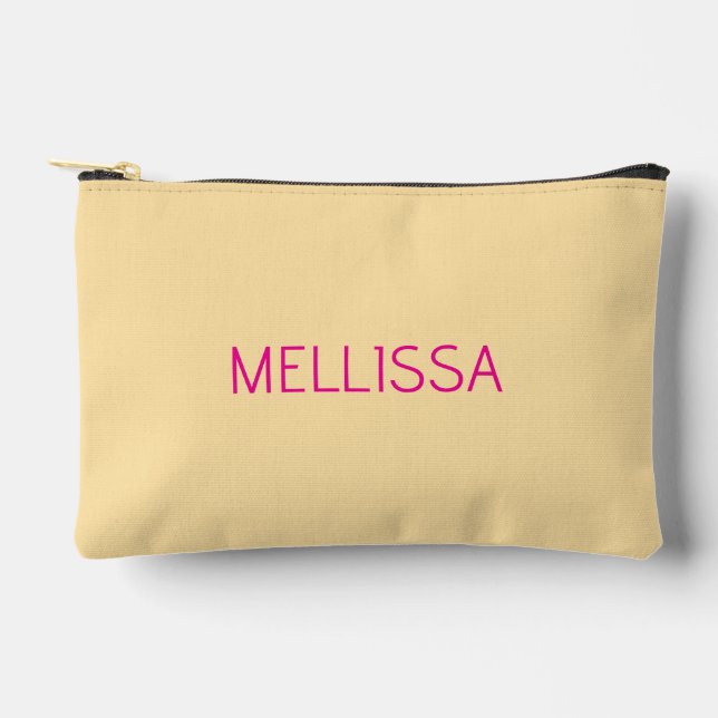 Cream minimalist custom name  accessory pouch (Front)