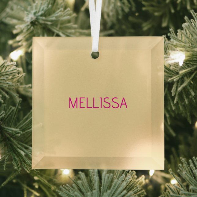 Cream minimalist custom name  glass tree decoration (Insitu)