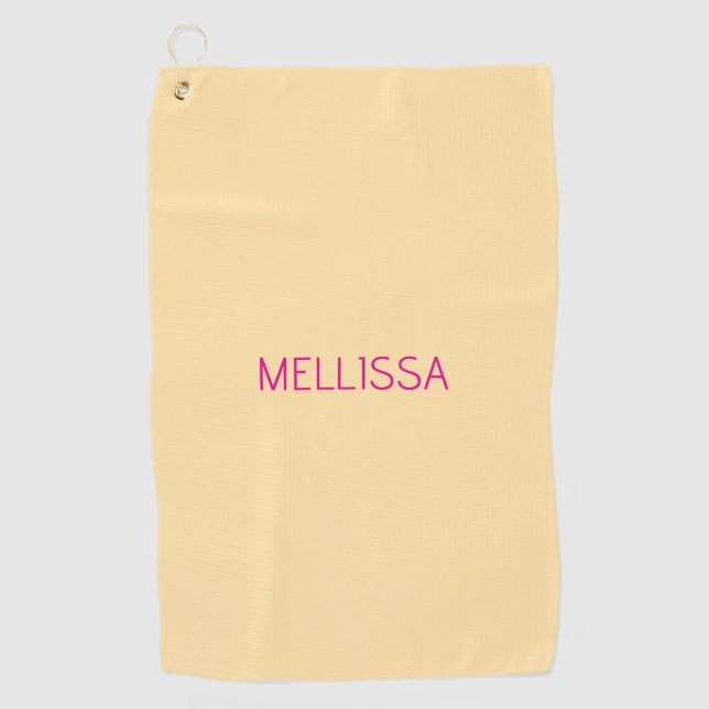 Cream minimalist custom name  golf towel (Front)