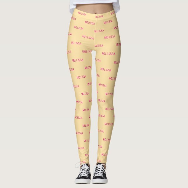 Cream minimalist custom name  leggings (Front)