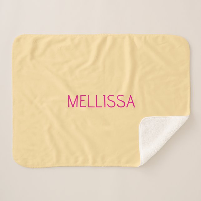 Cream minimalist custom name  sherpa blanket (Front (Horizontal))