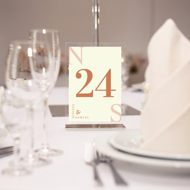 Cream Minimalist & Elegant Simple Bold Initials Table Number (Creator Uploaded)