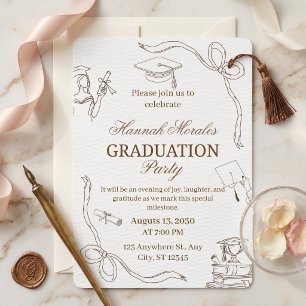 Cream Minimalist Girly Graduation Party   She Did  Invitation