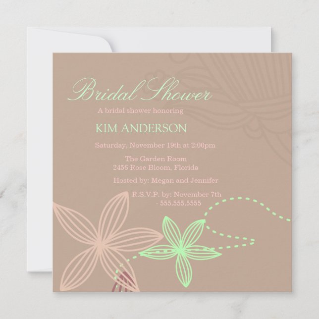 Cream & Mint Flower Modern Bridal Shower Invite (Front)