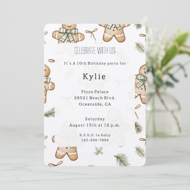 Cream Mint Green Gingerbread Cookies Birthday   Invitation (Standing Front)