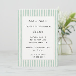 Cream Mint Stripes Birthday Invitation