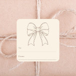 Cream mocha bow hand-drawn modern Christmas Square Sticker<br><div class="desc">A cream coloured background,  and a hand-drawn bow.  A to/from tag.  space for you to write by hand.  Text and bow in mocha,  muted brown.</div>