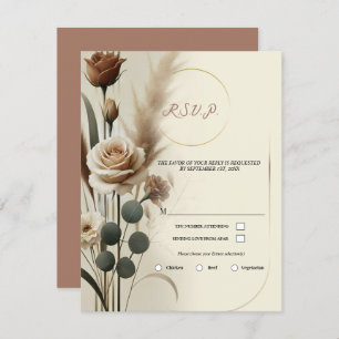 Cream & Mocha Geometric Floral Wedding RSVP Invitation
