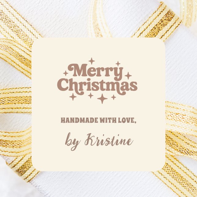 Cream mocha handmade by Christmas gift wrapping Square Sticker (Creator Uploaded)