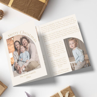 Cream Modern Arch Year in Review Family Update Tri-Fold Holiday Card