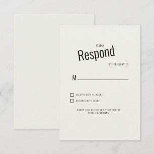 Cream Modern Black Text Wedding RSVP Card