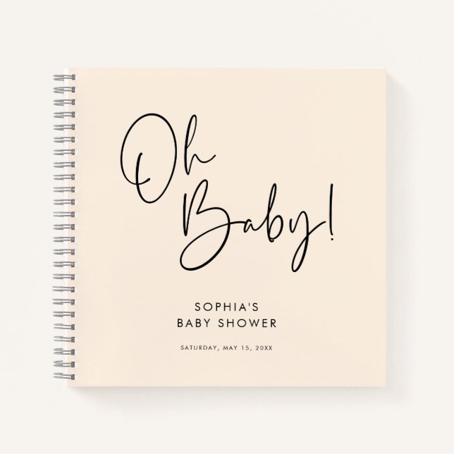 Cream Modern Boho Gender Neutral Baby Shower Guest Notebook (Front)