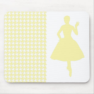 Cream Modern Houndstooth w/ Fashion Silhouette Mouse Pad