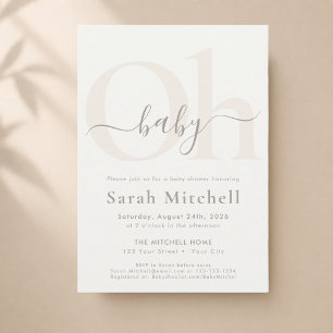 Cream Modern Minimalist Neutral Oh Baby Shower Invitation