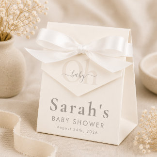 Cream Modern Minimalist Oh Baby Shower Favour Box