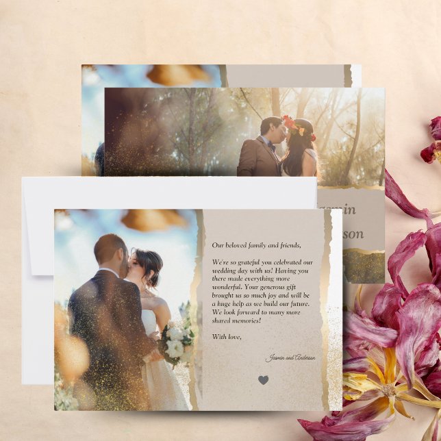 Cream Modern Photo Wedding Thank You Card 5x7 (Modern Photo Wedding Thank You Card)