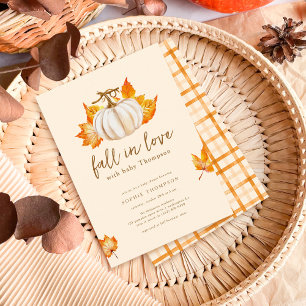 Cream Modern Pupmkin Fall In Love Baby Shower Invitation
