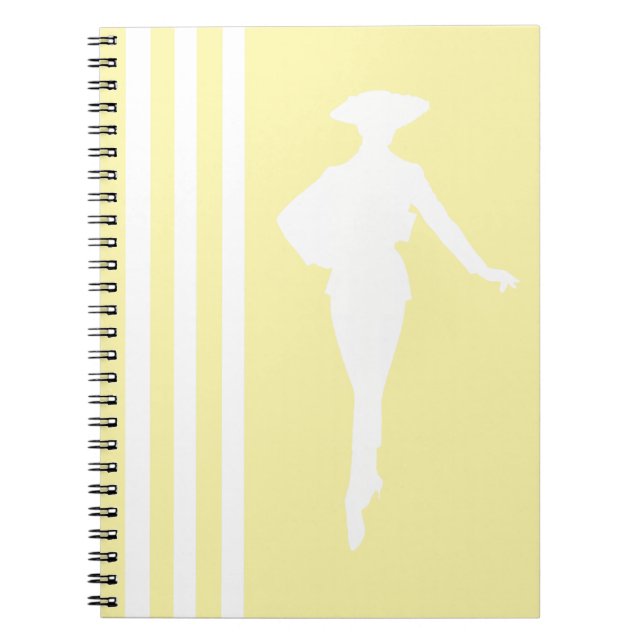 Cream Modern Stripes with Fashion Silhouette Spiral Notebook (Front)