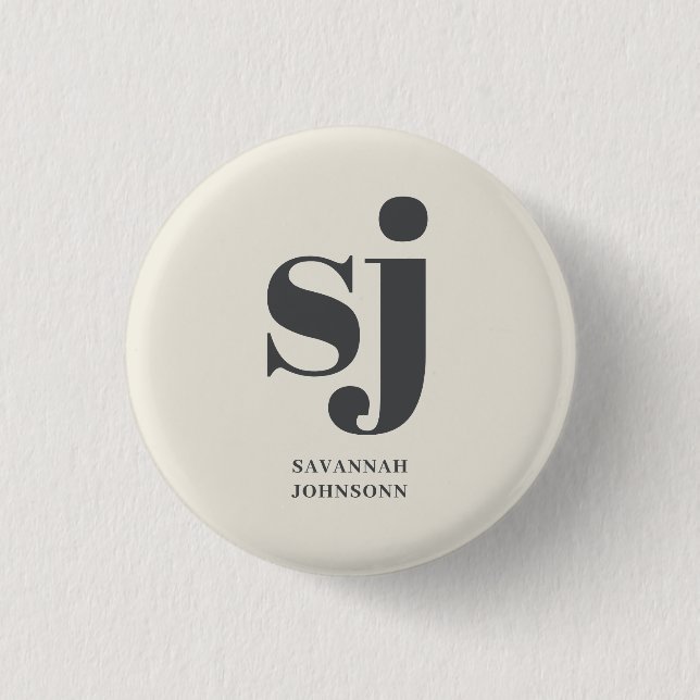 Cream monogram initials  3 cm round badge (Front)