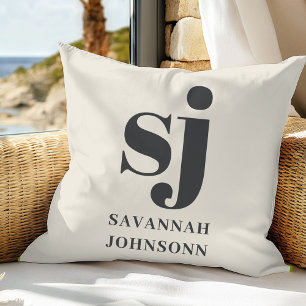 Cream monogram initials  cushion