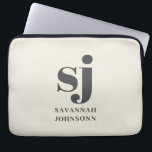 Cream monogram initials  laptop sleeve<br><div class="desc">Cream Personalised name simple</div>
