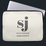 Cream monogram initials  laptop sleeve<br><div class="desc">Cream Personalised name simple</div>