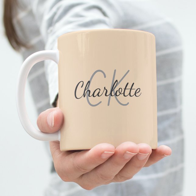 Cream monogram initials name coffee mug (Creator Uploaded)