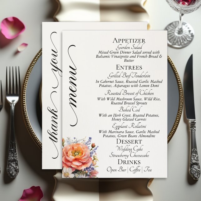 Cream - Monogram, Wildflowers & Thank You  Menu (Creator Uploaded)