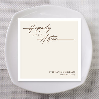 Cream Monoline Happily Ever After Wedding Napkin