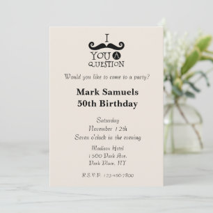 Cream Moustaches 50th Birthday Invitation