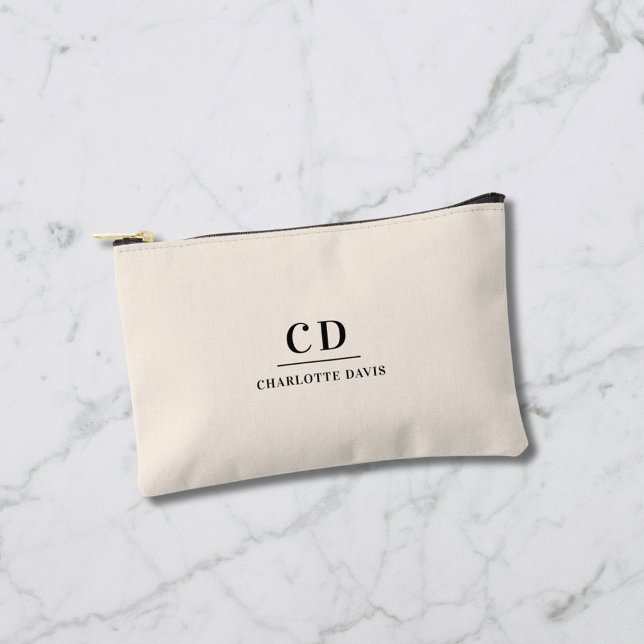 Cream name monogram initials minimalist accessory pouch (Creator Uploaded)