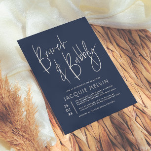 Cream & Navy Blue Brunch & Bubbly Bridal Shower Invitation