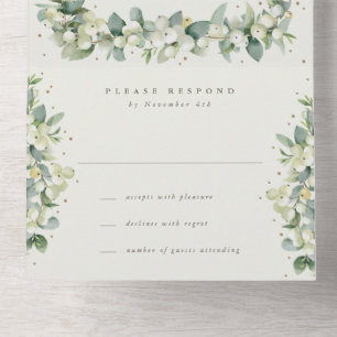 Cream/Navy Snowberry+Eucalyptus Reception Only All In One Invitation