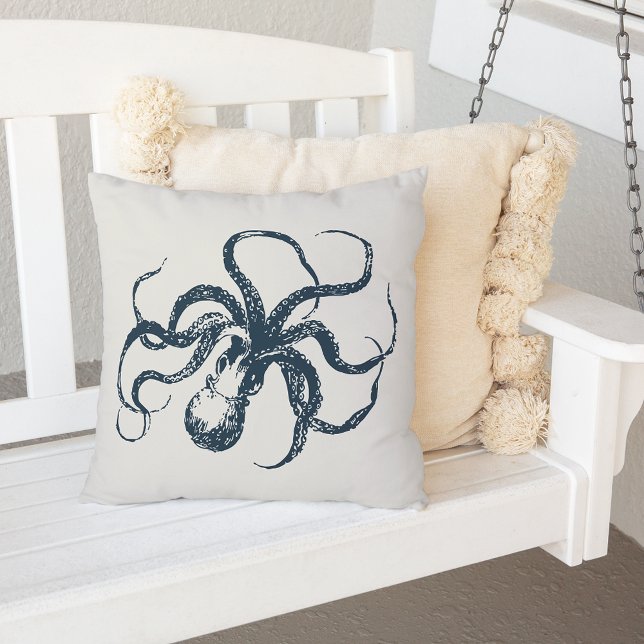 Cream & Navy Vintage Octopus Outdoor Cushion (Creator Uploaded)