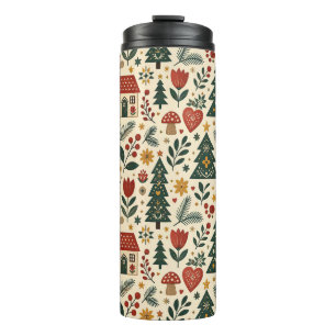 Cream Nordic Folk Botanical Christmas Thermal Tumbler