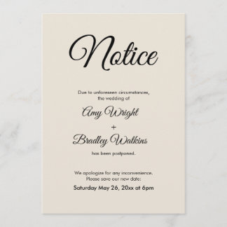 Cream Notice Postponed Wedding Announcement
