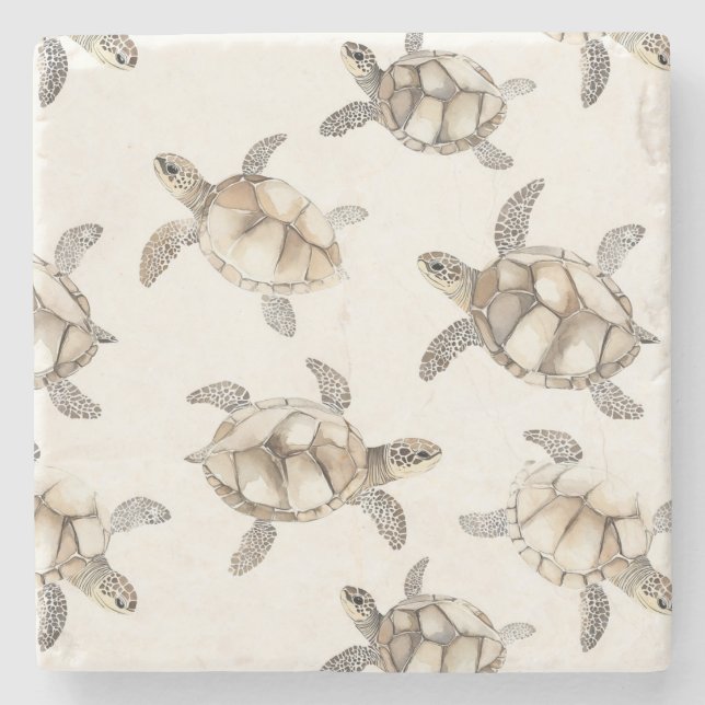 Cream Ocean Beach Sea Turtles Stone Coaster (Front)