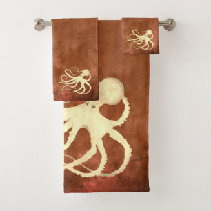 Cream Octopus on Chocolate II - Bathroom Towel Set
