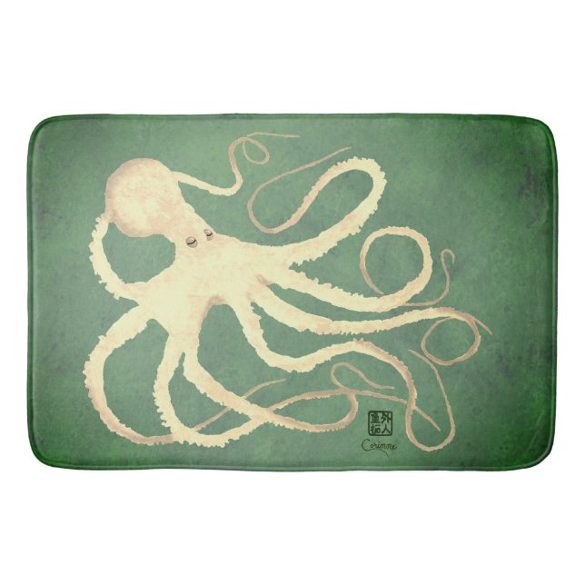 Cream Octopus on Sage - Large Bath Mat (Front)