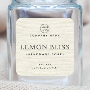 Cream off-white linen look square product labels