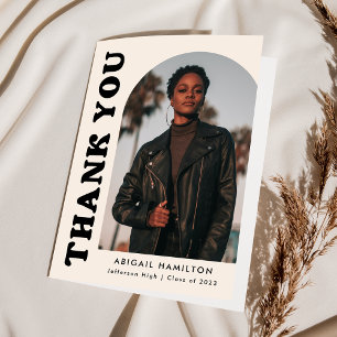 Cream Offset Arch 4 Photo Graduation Thank You Card