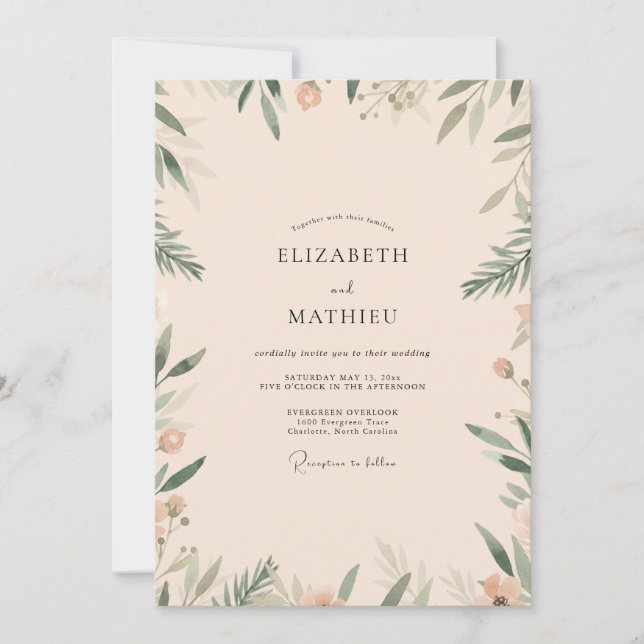 Cream Olive Foliage Eucalyptus Wedding Invitation (Front)