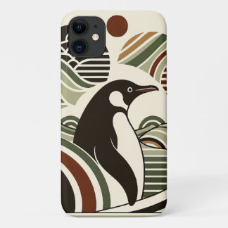 Cream Olive Green Maroon Penguin Waves In Art Deco Case-Mate iPhone Case
