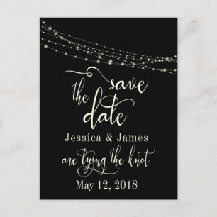 Cream on Black 32 with Lights Save the Date Announcement Postcard